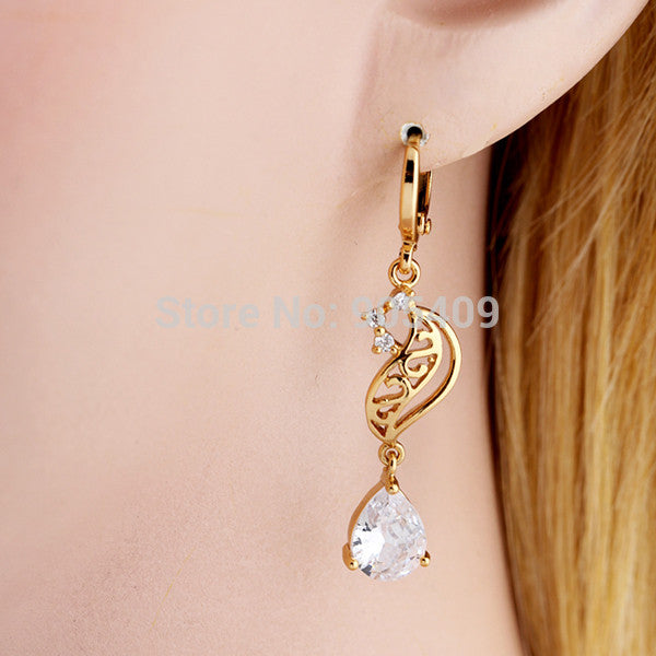 Elegant 18k Golden Plated Crystal Charm Jewelry Dangle Earrings for Women Ladies ILML