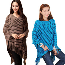 Elegant Women's Loose Tassel Fringe Knit Poncho Cape Sweater Shawl Top Coat PY5 ILML