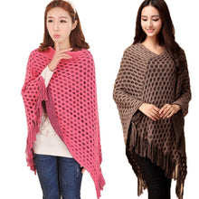 Elegant Women's Loose Tassel Fringe Knit Poncho Cape Sweater Shawl Top Coat PY5 ILML