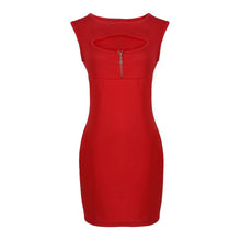 European Style Women Bandage Bodycon Slim Sleeveless Evening Party Pencil Push Up Red Zipper Dresses ILML