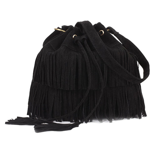 Fahsion Women Messenger Women Casual Tassel Solid Bags Drawstring Shoulder Crossbody Bags bolsa feminina pouch ILML