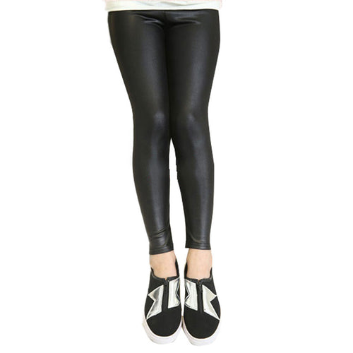 Fall Girls Stretch leggings Imitation leather Pants Kids Clothing Trousers 2-7 Y ILML