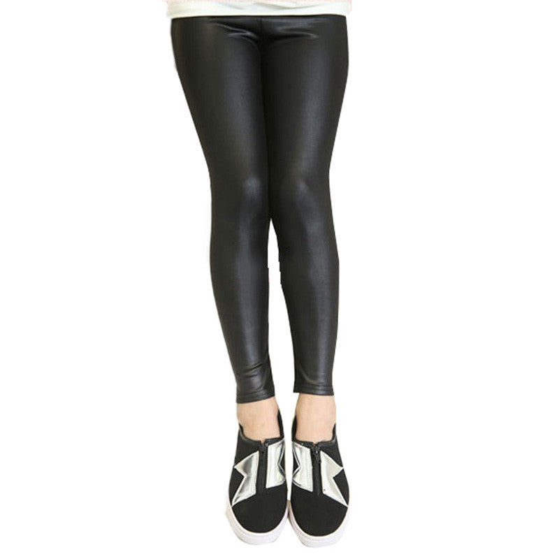 Fall Girls Stretch leggings Imitation leather Pants Kids Clothing Trousers 2-7 Y ILML