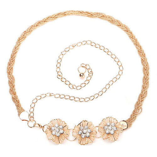 All-match Sweet Metal 3 and 5 Flowers Women Skirt Decorated Belly Chains Body Jewelry Chain ILML