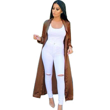 S M L XL Women's Sexy Windbreaker Casual Long Sleeve V-neckline Solid Long Coat Blusa ILML