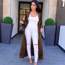 S M L XL Women's Sexy Windbreaker Casual Long Sleeve V-neckline Solid Long Coat Blusa ILML