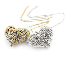Hollow Carved Peach Heart Rhinestone Women Lady Long Necklace Bronze Silver Golden Jewelry ILML