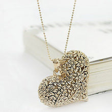 Hollow Carved Peach Heart Rhinestone Women Lady Long Necklace Bronze Silver Golden Jewelry ILML