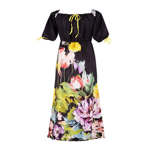 Sexy Women Dress Off the Shoulder Half Sleeve Floral Print Vestidos Party Dresses ILML