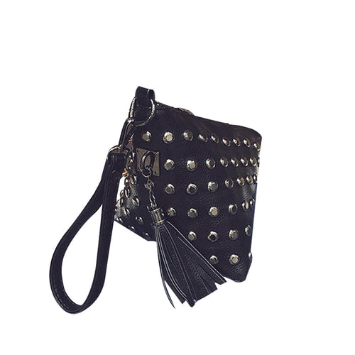 Triangle rivets tassel Clutch Small coin purse woman bag Leather women messenger bags Hbag Shoulder Bags bolsa ILML