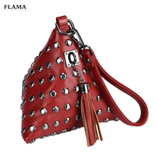 Triangle rivets tassel Clutch Small coin purse woman bag Leather women messenger bags Hbag Shoulder Bags bolsa ILML