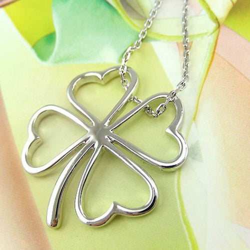 Vintage Statement Bib Jewelry Design Four Leaf Clover Silver Pendant Necklace P18 ILML
