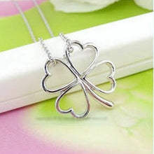 Vintage Statement Bib Jewelry Design Four Leaf Clover Silver Pendant Necklace P18 ILML