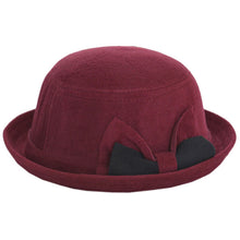 Women Beach Double Color Bowknot Felt Bowler Hair Ball Fedora Hat Bowler Caps ILML
