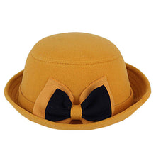 Women Beach Double Color Bowknot Felt Bowler Hair Ball Fedora Hat Bowler Caps ILML