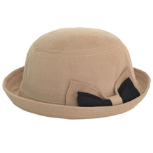 Women Beach Double Color Bowknot Felt Bowler Hair Ball Fedora Hat Bowler Caps ILML
