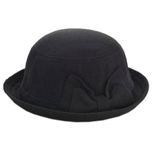 Women Beach Double Color Bowknot Felt Bowler Hair Ball Fedora Hat Bowler Caps ILML