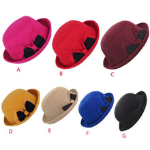 Women Beach Double Color Bowknot Felt Bowler Hair Ball Fedora Hat Bowler Caps ILML
