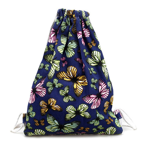 women backpack Canvas Printing Butterfly Backpack for girls Drawstring Bag  ILML