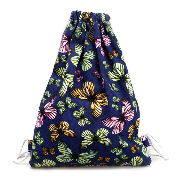 women backpack Canvas Printing Butterfly Backpack for girls Drawstring Bag  ILML
