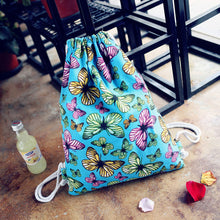 women backpack Canvas Printing Butterfly Backpack for girls Drawstring Bag  ILML