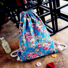 women backpack Printing Floral Canvas Backpack for girls Drawstring Bag  ILML