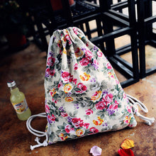 women backpack Printing Floral Canvas Backpack for girls Drawstring Bag  ILML