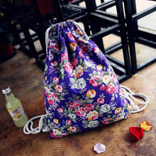 women backpack Printing Floral Canvas Backpack for girls Drawstring Bag  ILML