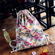 women backpack Printing Floral Canvas Backpack for girls Drawstring Bag  ILML