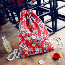 women backpack Printing Floral Canvas Backpack for girls Drawstring Bag  ILML