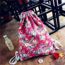 women backpack Printing Floral Canvas Backpack for girls Drawstring Bag  ILML