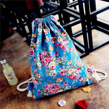 women backpack Printing Floral Canvas Backpack for girls Drawstring Bag  ILML