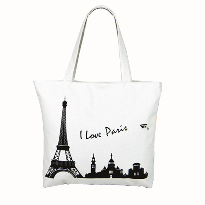 Fashsion Women Bag Canvas Tower House Pattern Shopping Shoulder Bags Hbag Beach ILML