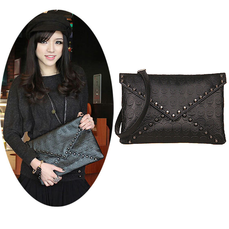 Feitong Women Skull Rivets Envelope Design Leather Crossbody Hbag Tote Bags Purse  ILML