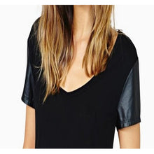 Feitong Plus Size XXL Casual Ladies Leather Sleeve Blouse Short Sleeve Shirt Tops  ILML