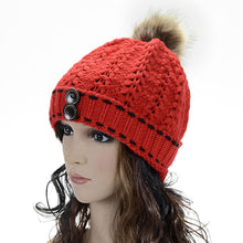 Forward Women's Wool Balls Warm Wood Buckle Knitted Wool Hat ILML