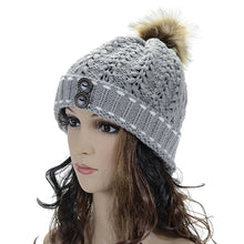 Forward Women's Wool Balls Warm Wood Buckle Knitted Wool Hat ILML