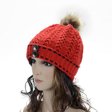 Forward Women's Wool Balls Warm Wood Buckle Knitted Wool Hat ILML