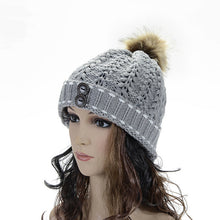 Forward Women's Wool Balls Warm Wood Buckle Knitted Wool Hat ILML