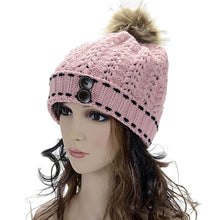 Forward Women's Wool Balls Warm Wood Buckle Knitted Wool Hat ILML