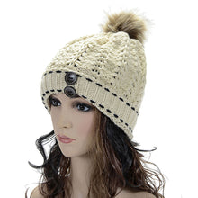 Forward Women's Wool Balls Warm Wood Buckle Knitted Wool Hat ILML