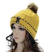 Forward Women's Wool Balls Warm Wood Buckle Knitted Wool Hat ILML
