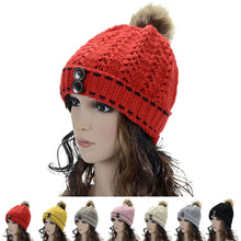 Forward Women's Wool Balls Warm Wood Buckle Knitted Wool Hat ILML