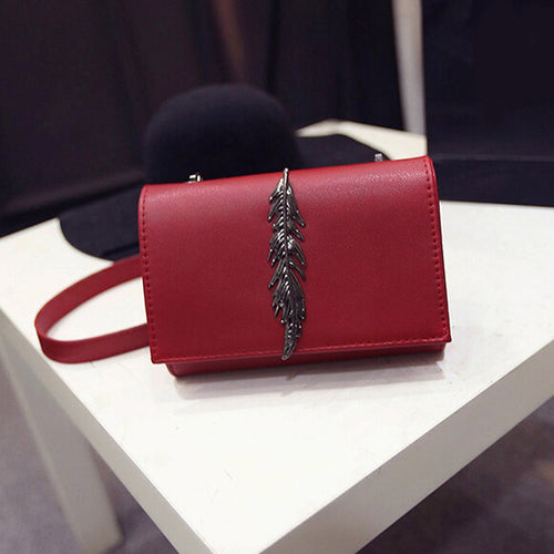 Forward Women Girl Leather Mini Small Feather Metal Chain Shoulder Bag Messenger  ILML
