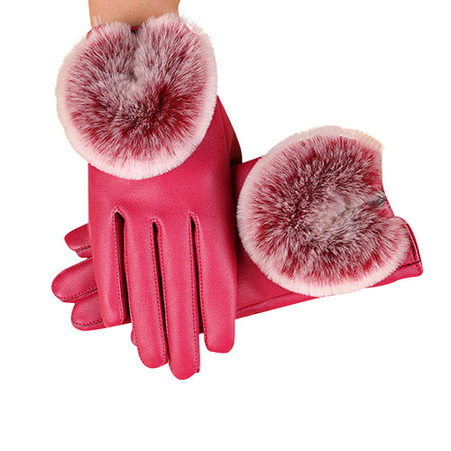 Forward 4 Colors Full Finger Women PU Leather Super Warm Gloves Cashmere Free Size Wrist Gloves Mittens  ILML