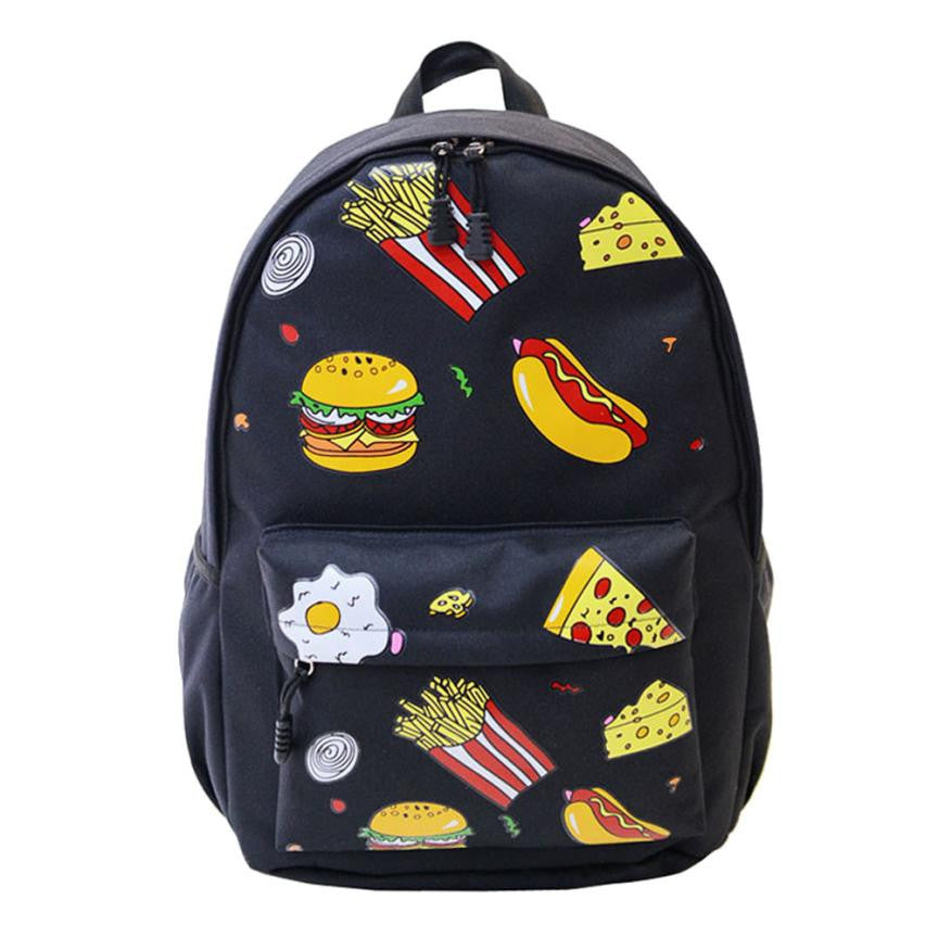 Forward Cute Design Double-Shoulder Canvas Hamburger Backpack Schoolbag Mujer Mochila Escolar Feminina Fast ILML