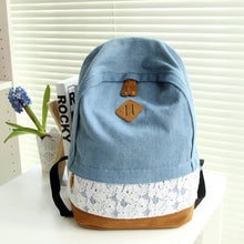 Forward Lace Denim Women Canvas Zipper Backpack Schoolbag 41cmX32cmX14cm ILML