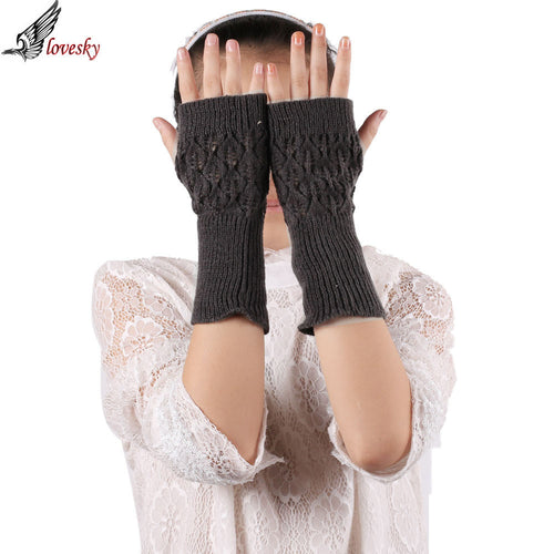 Forward Half Finger Hollow Out Leaves Warm Free Size Wrist Gloves Mittens  ILML