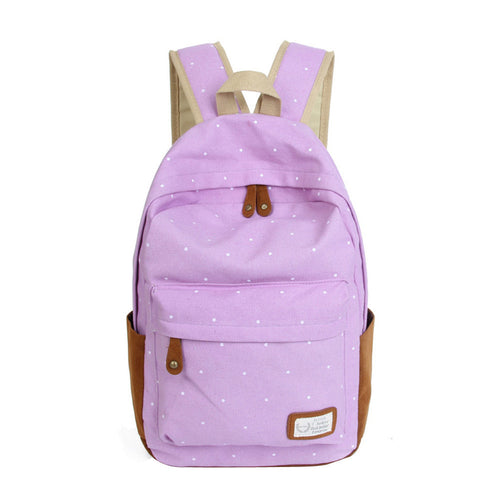 Forward Double-Shoulder Girls Canvas Dots Schoolbag Students Backpacks  ILML