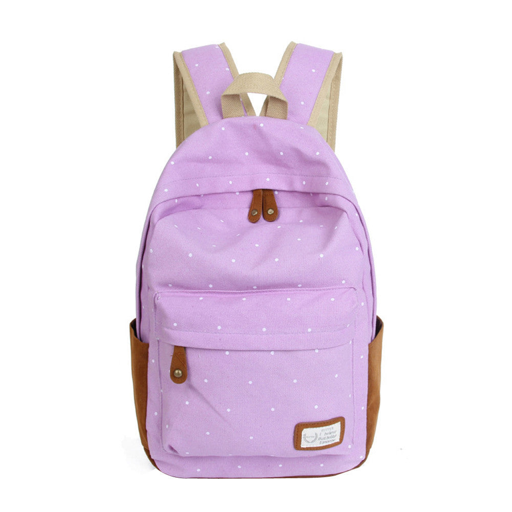 Forward Double-Shoulder Girls Canvas Dots Schoolbag Students Backpacks  ILML